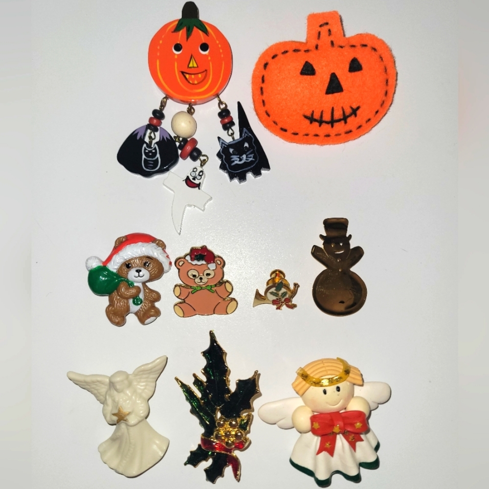Set of Halloween and Christmas Brooches